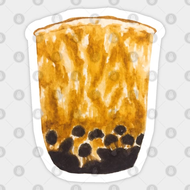 Brown Sugar Bubble/Boba Tea Watercolour Food Illustration Sticker by toffany's